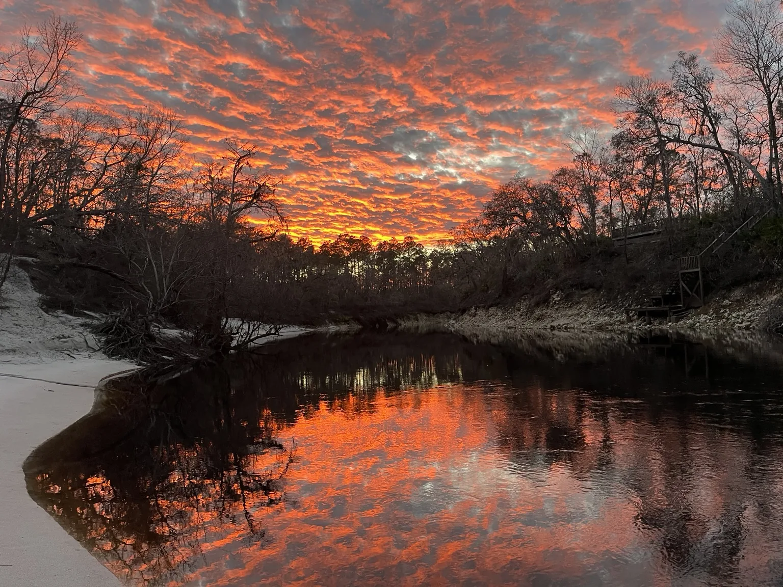 Sunset over the Suwannee River at the Outpost boat ramp and landing